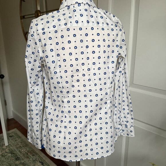 Talbots Womens Button Down Shirt White and Blue Size 8P - Picture 2 of 7